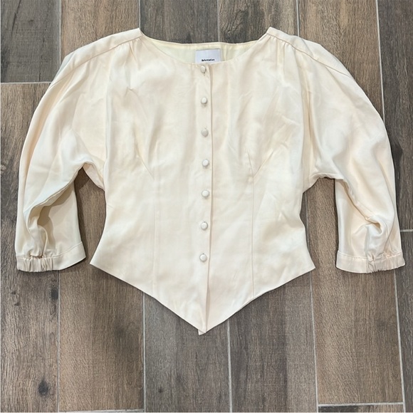 Reformation Ivory Sculpted Waist Button-Front Blouse - Picture 4 of 7